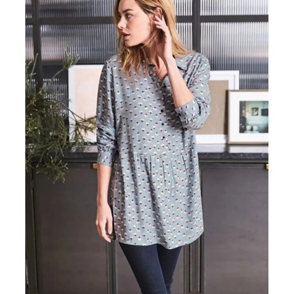 Boden Tops - Boden Floral‎ Tunic Shirt size 10 Long Button Down Peplum Soft Comfy Preppy
